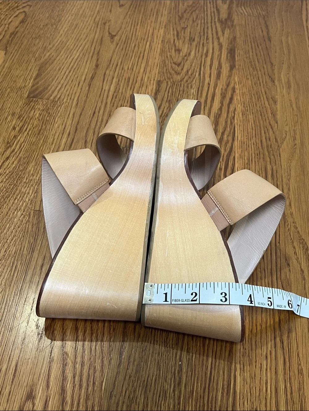 Loeffler Randall Neutral Double-Strap Wooden Wedge Slides Size 10
